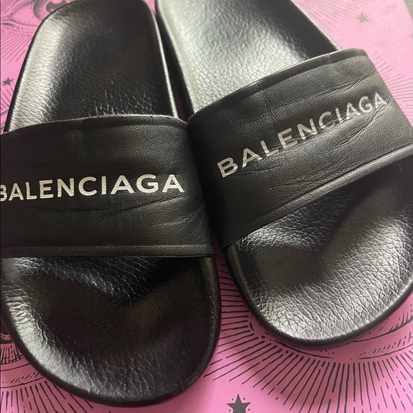 100% AUTH BALENCIAGA LOGO LEATHER SANDALS 35 5 - Picture 10 of 13